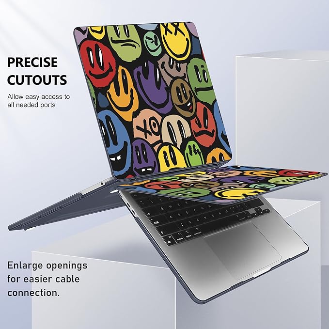 Lepeoac Case for MacBook Pro 13 inch Case M2 2022-2016 A2338 M1 A2251 A2289 A2159 A1989 A1708 A1706, Plastic Hard Shell + Keyboard Cover + Dust Plug, Happy Emoji