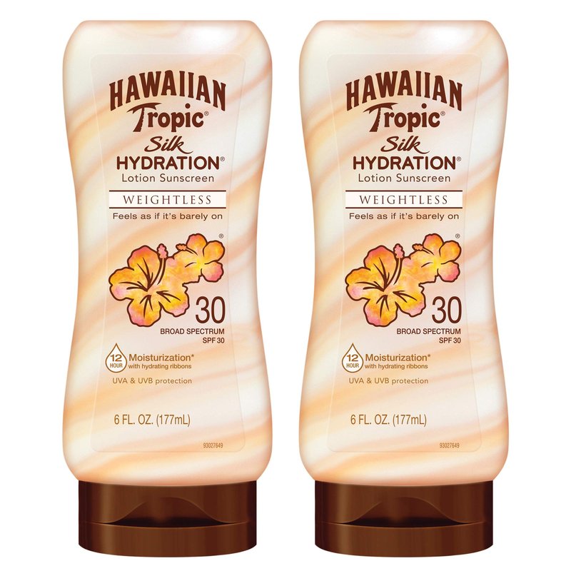 Hawaiian Tropic Weightless Hydration Sunscreen SPF 30 Twin Pack 6oz Each + Face Sunscreen SPF 30 Travel Size 1.7oz