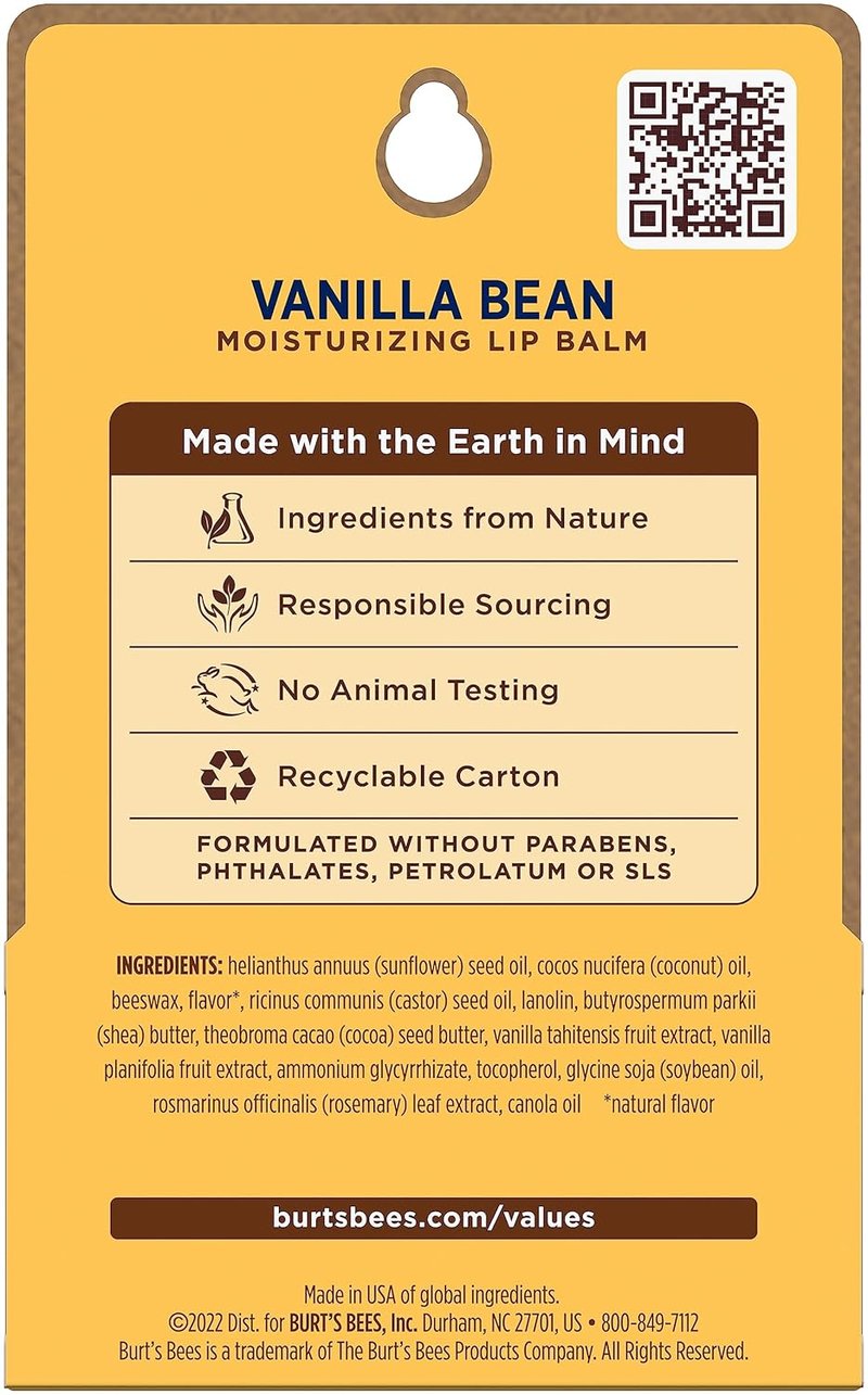Burt's Bees Lip Balm - Vanilla Bean Lip Moisturizer with Natural Beeswax | 2 Tubes, 0.15 oz Each