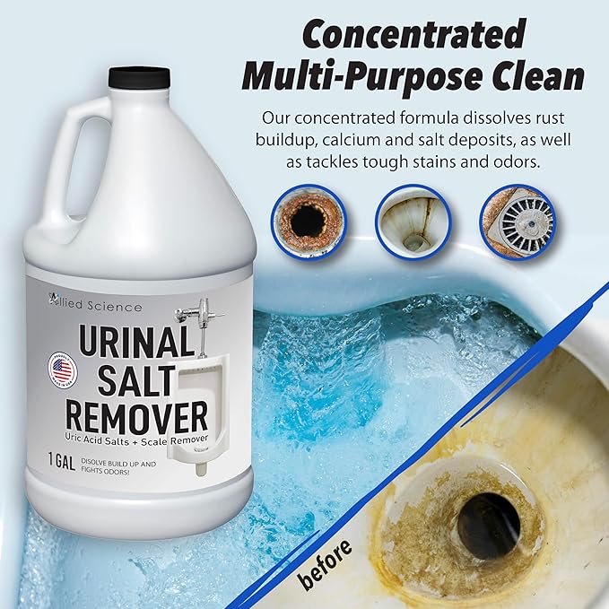 Urinal Salt Remover - Uric Acid Salts Scale Remover Unclogs Urinals and Removes Uric Acid Odors - 8 Gallons