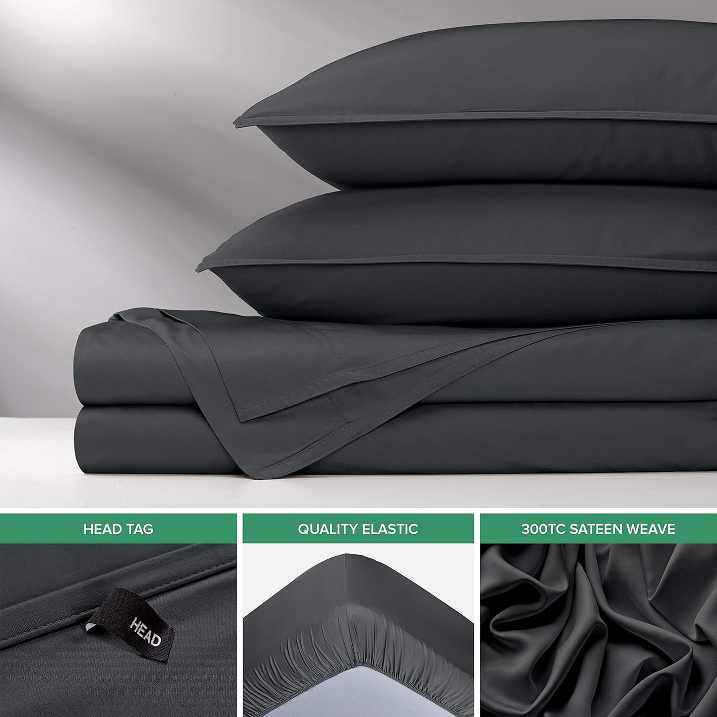 Pure Bamboo Queen Sheets - Luxuriously Soft 100% Organic Viscose Bed Sheet Set | Cooling Charcoal Color