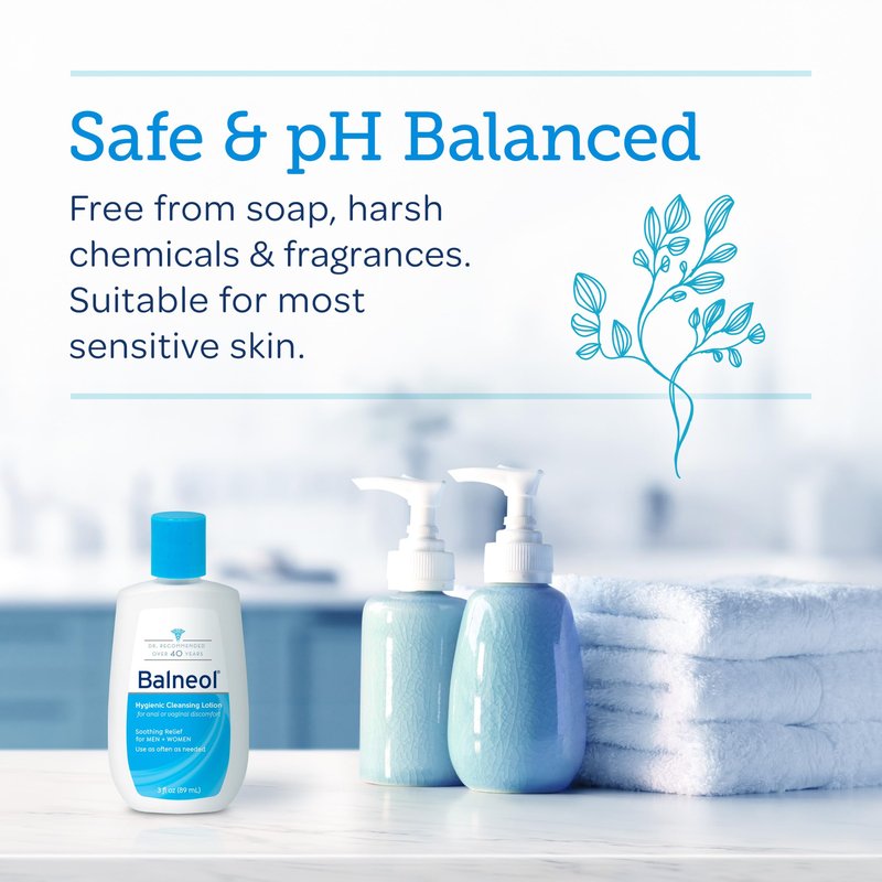 BALNEOL Cleansing Lotion, Cleans, Soothes & Moisturizes, Relieves Anal & Vaginal Irritation & Itching, Non-Greasy, Safe for Pregnancy, Post-Partum, Diarrhea & Hemorrhoids, 3oz, Pack of 2