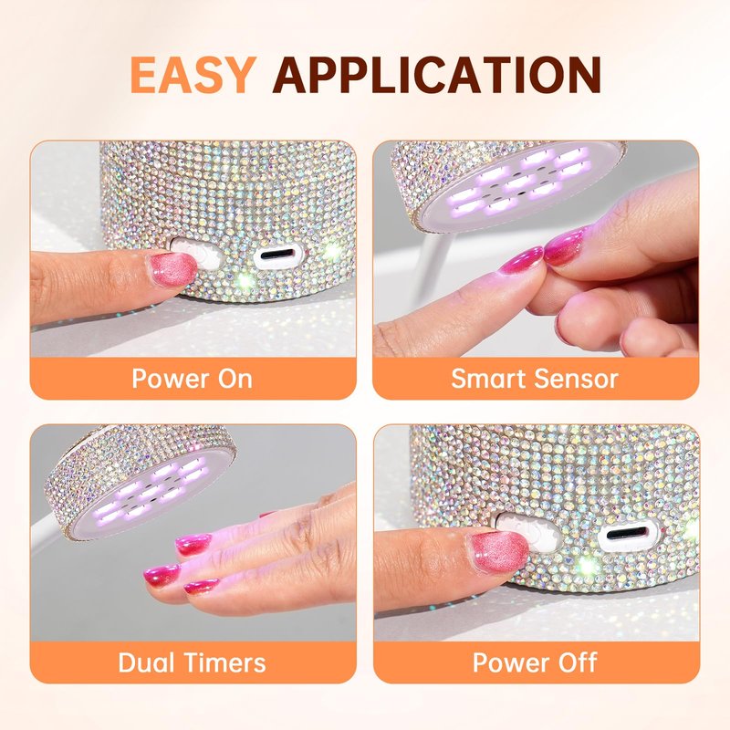 CHRISTINE SHELLY UV Nail Lamp, Flash Cure Nail Lamp Mini UV Light for Gel Nails Polish, Rechargeable Nail Dryer, Quick Drying Gooseneck UV Lamp for Home Nail Salon DIY Manicure, AB Diamond