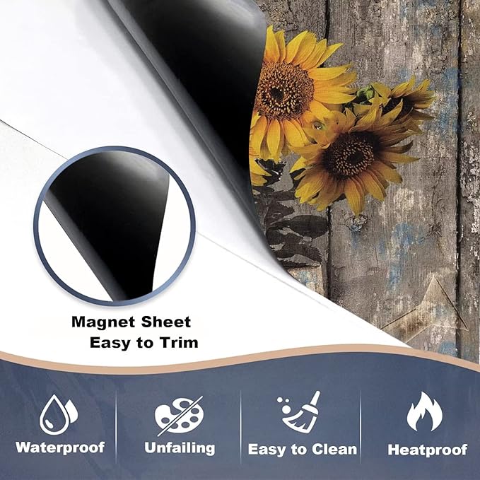 Rustic Wood Dishwasher Cover For Front,Vintage Sunflower Vase Dishwasher Magnet Cover Door Decor Farmhouse Sticker,Country Flower Dishwasher Panel Decal,Home Appliance Decal 23"x17"