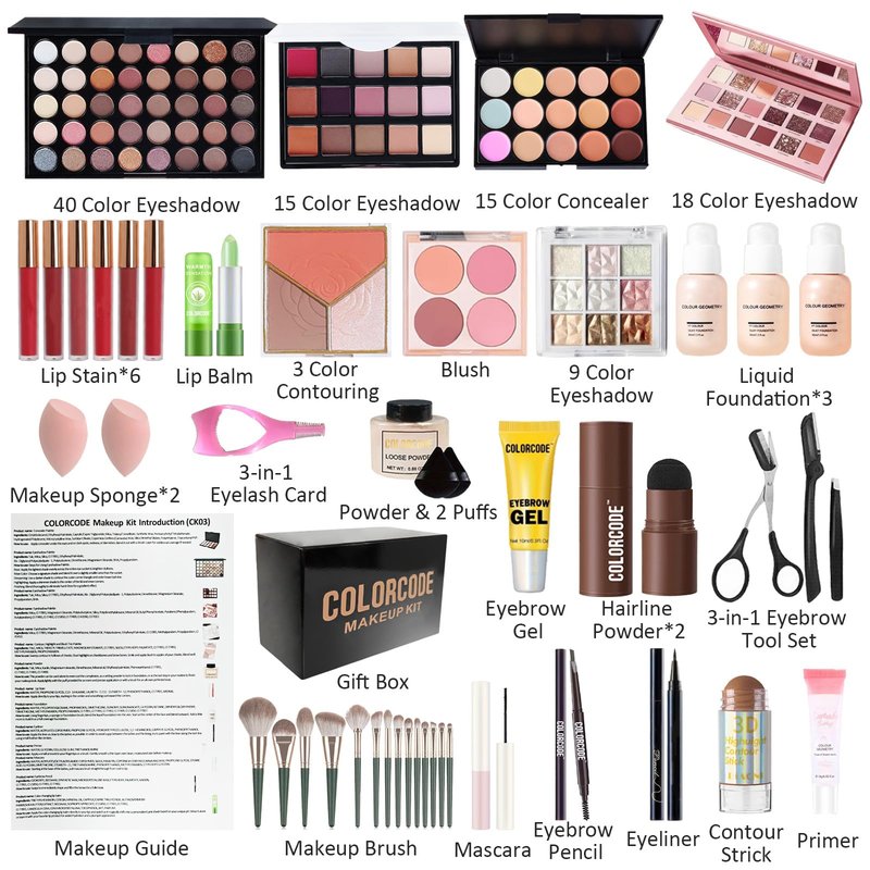 Makeup Kit for Women Full Kit, All in One Makeup Set with Eyeshadow Palettes Eyeliner Mascara Powder Foundation Concealer Contour Stick Blush Lip Gloss Brush Set, Biginner-Friendly Makeup Kits (CK03)