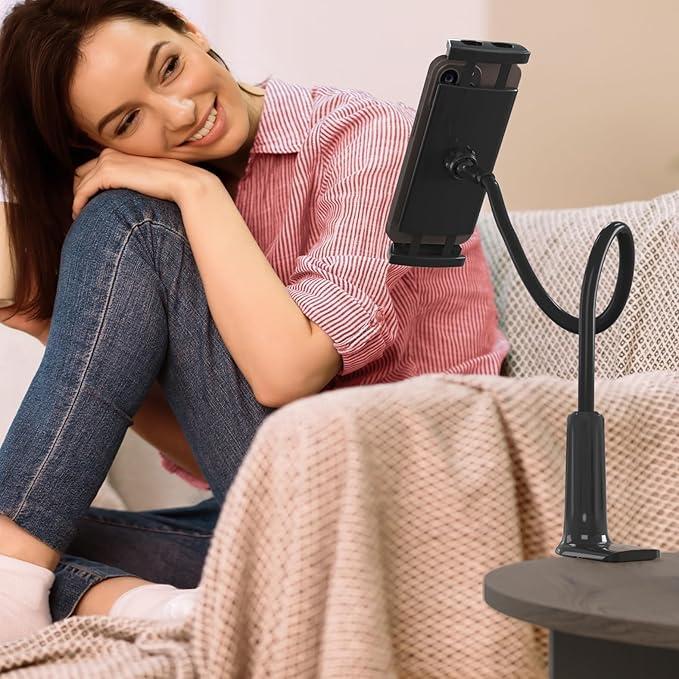 LEVO Adjustable Cell Phone Holder – Clamping Gooseneck Phone Mount with Flexible Long Arm – Hands-Free Smartphone Holder for Desk, Bed, Headboard, Kitchen Counter, Boat, RV & More