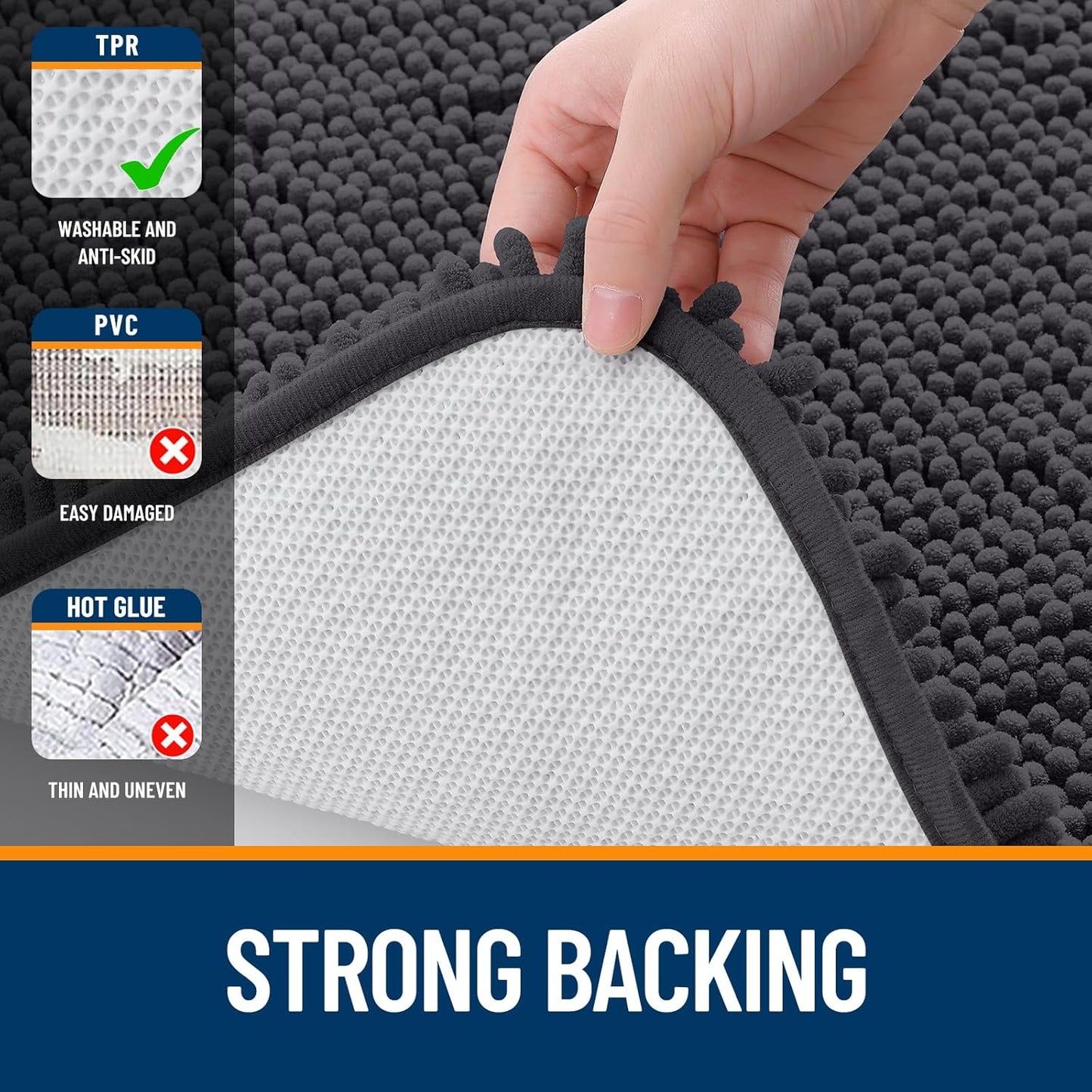 OLANLY Bathroom Rugs - Extra Soft Chenille Bath Mats | Quick-Dry, Machine Washable, 34x21, Dark Grey