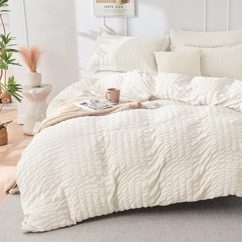 HYMOKEGE Ivory Twin Comforter Set - 5-Piece All-Season Luxury Bedding Set with Sheets & Pillowcases
