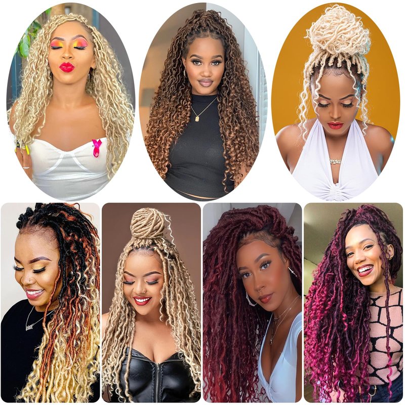 8Packs Goddess Locs Crochet Hair 18Inch Crochet Locs,Boho Faux Locs With Curly Ends River Hippie Locs Bohemian Locs Crochet Braids(1B/4/30, 18inch(Pack of 8))