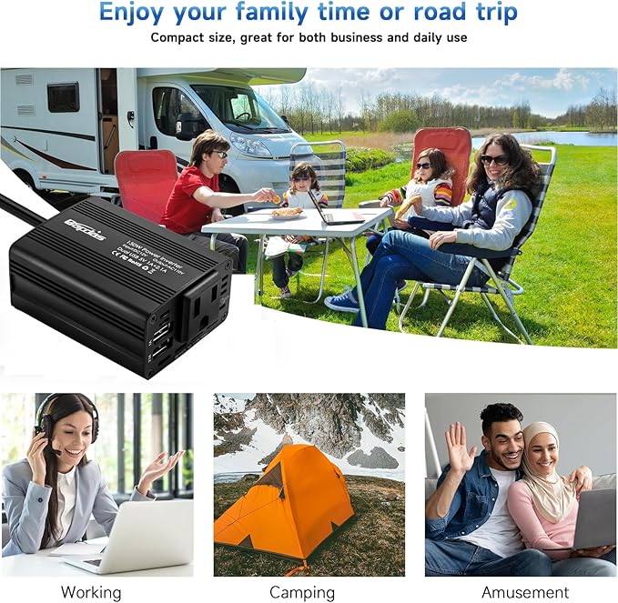 Bapdas 150W Car Power Inverter DC 12V to 110V AC Car Adapter for Plug Outlet with 3.1A Dual USB Car Charger for Laptop Computer-Black