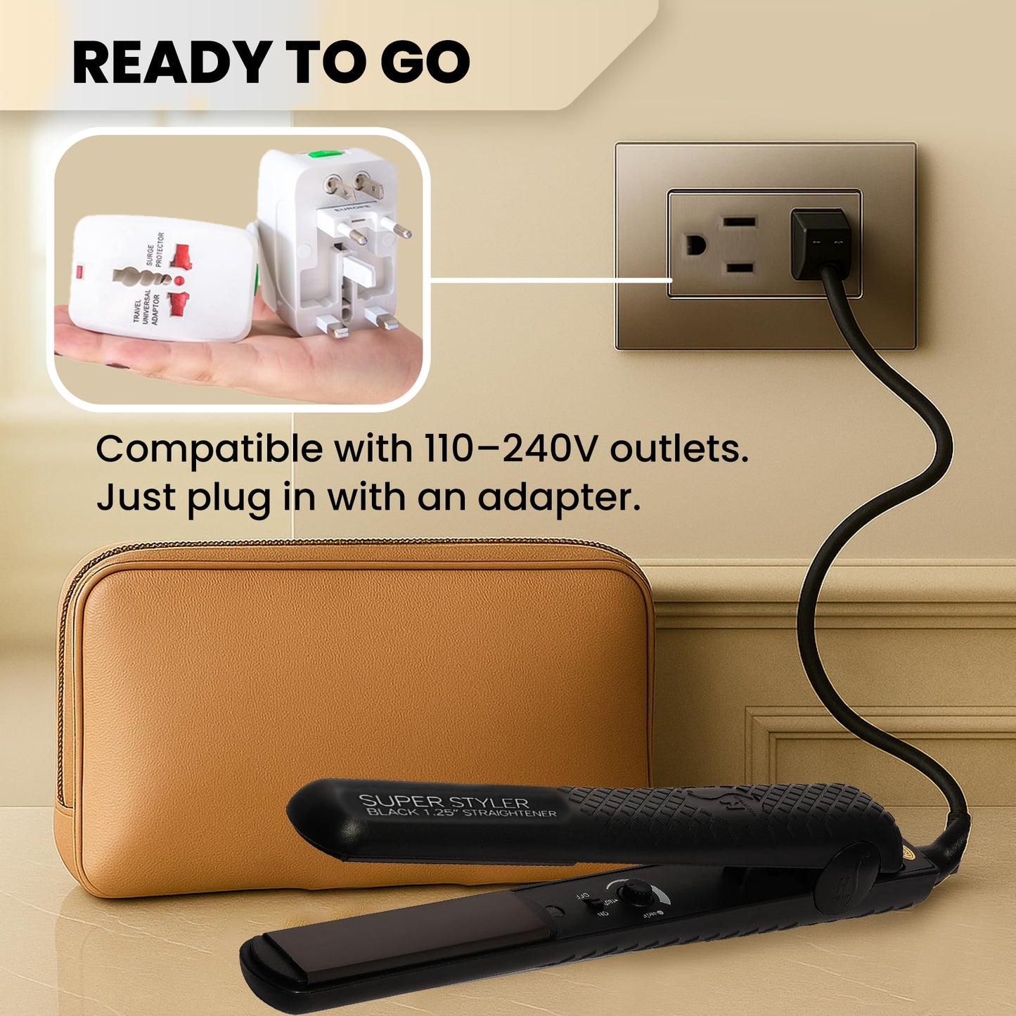 Herstyler Superstyler Onyx Ceramic Flat Iron - Ceramic Hair Straightener with Adjustable Temperature - Travel-Friendly Dual Voltage Flat Iron