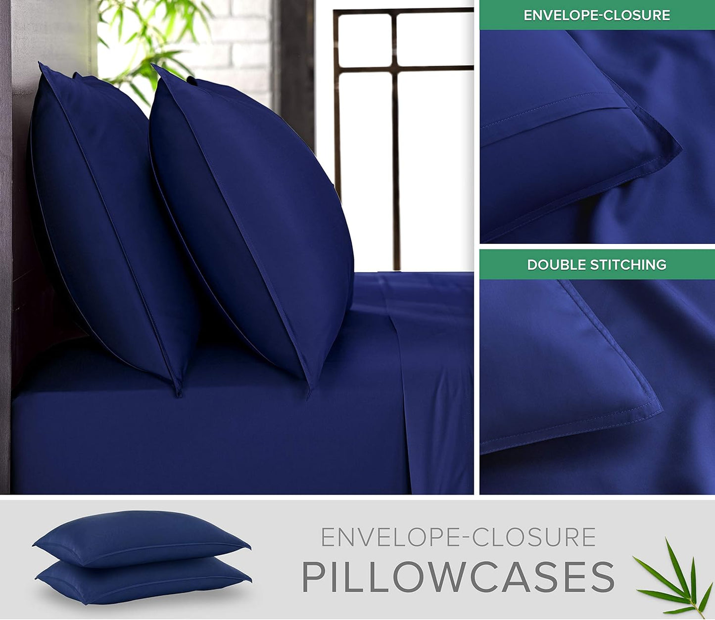 Pure Bamboo Full Bed Sheet Set - 100% Organic Viscose, Luxuriously Soft & Cooling | Cobalt Blue, Double Stitching