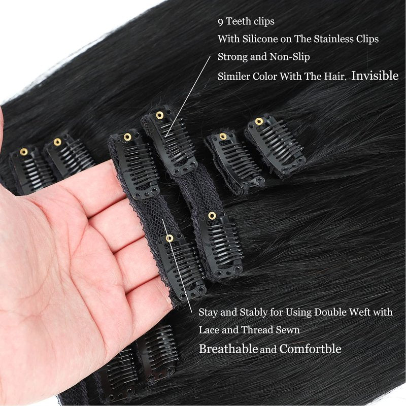 Clip in Hair Extensions Real Human Hair, 120g/set 7pcs, Thick Remy Human Hair Clip in Extensions, Brazilian Straight Human Hair Clip ins for Women (1#, 14inch)