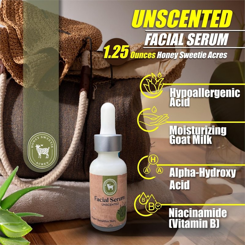 Vitamin B Facial Serum with Aloe & Niacinamide | Hydrating Raw Goat Milk & Hyaluronic Acid - 1.25 oz