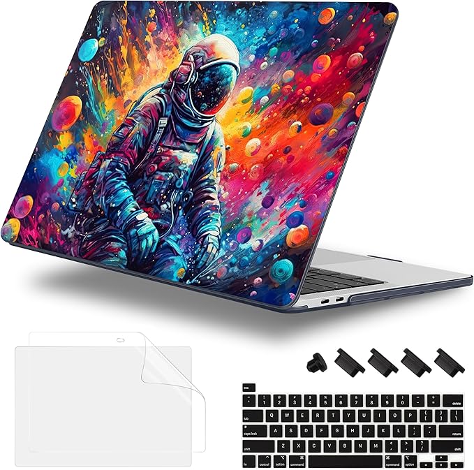 Lepeoac Case for MacBook Pro 13 inch Case M2 2022-2016 A2338 M1 A2251 A2289 A2159 A1989 A1708 A1706, Plastic Hard Shell + Keyboard Cover + Dust Plug, Astronaut
