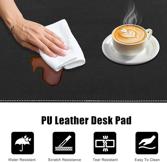 ERGO COLLECT Desk Mat with Lip & Reinforced Stitched Edge|Non-Slip Waterproof PU Leather Desk Pad|Ergonomic Keyboard Mouse Pad With edge Protector|for Office, Home, Study(23.6" x 16.5",Black)