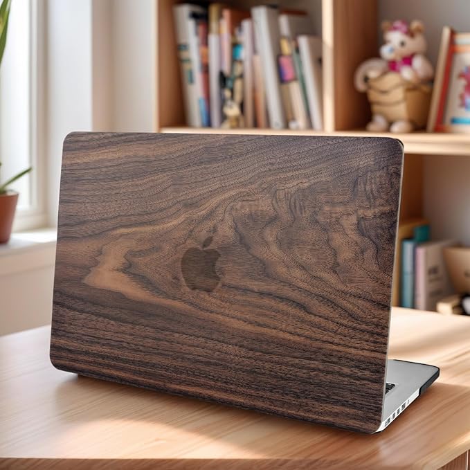 KECC Ultra Thin Case for MacBook Pro 13 inch 2026 2025-2016 Release M2 M1 Chip, Lightweight Plastic Hard Shell for MacBook Pro 13” + Keyboard Cover + Sleeve, Walnut Wood