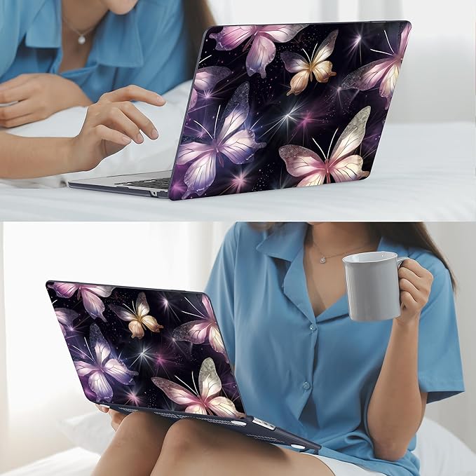 Mektron for 2026 MacBook Air 13-inch M5 Laptop Case A3449 with 13.6-inch Liquid Retina Display Fits 2025 A3240 M4 2024 A3113 M3 2023 A2681 M2 Printed Shell for MacBook Air 13.6", Glittering Butterfly