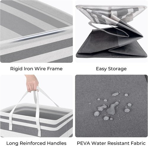 HomeHacks Large Waterproof Laundry Baskets - Collapsible Hampers with Reinforced Handles | Grey & Blue, 88L Each