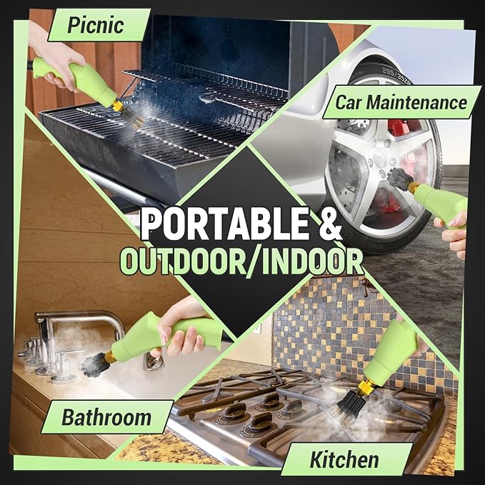 2500W Car Steam Cleaner for Home & Car, 10s Fast Heat Steamer for Cleaning, 6-Level Steam Control, Pressurized Handheld Steam Cleaner with 37.19OZ Large Tank for Furniture, Grout, Tile & Floor(Green)