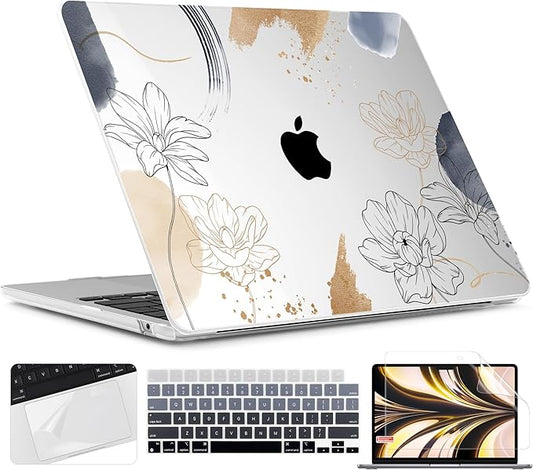 TWOLSKOO for MacBook Air 13 inch Case M5 2026 M4 2025 M3 M2 2024-2022 A3449 A3240 A3113 A2681, Plastic Hard Shell & Keyboard Cover & Screen Film for MacBook Air 13.6 inch Case, Florals X450