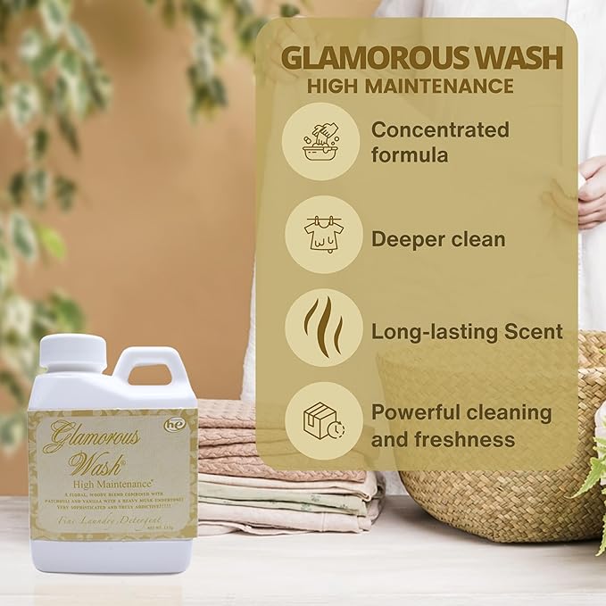 Worldwide Nutrition Bundle: Tyler Candle Company Glamorous Wash High Maintenance Scent Fine Laundry Liquid Detergent - Hand and Machine Washable - 4 oz (112 grams) Container and Keychain