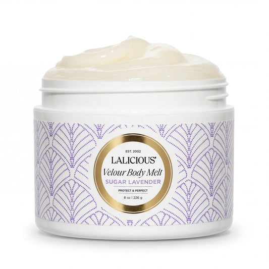 LaLicious Sugar Lavender Velour Body Melt | Multitasking Balm-to-Oil Skin Moisturizer with Macadamia Oil & Coconut Oil | Shave Gel, Hair/Scalp/Hand/Foot Mask | Help Prevent Stretch Marks 8oz