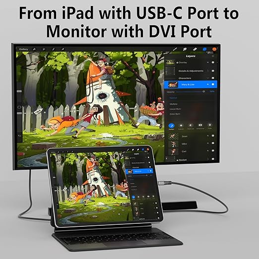 4K USB C to DVI Cable 25 FT, USB Type-C to DVI-D Adapter, (Thunderbolt 3/4) Compatible with iPhone 17/16/15 Series, MacBook Pro/Air, iPad Pro, iMac, Galaxy S24, XPS, Surface Book 3 and More, Real 4K