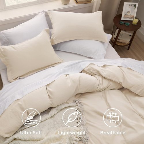 Bedsure Oat Milk Duvet Cover Set - Full Size 3-Piece Extra Soft Cotton-Like Polyester Bedding, 80x90 Inches