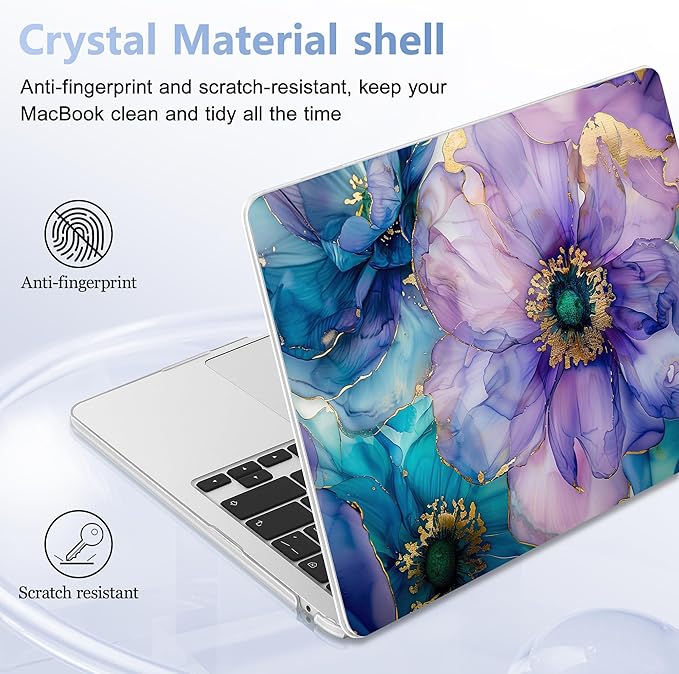 Lepeoac Case for 2026/2025/2024/2023 MacBook Air 15-inch Laptop Release M5 A3448 /M4 A3241 /M3 A3114 /M2 A2941, Stylish Protective Hard Shell Cover for MacBook Air 15.3 inch, Fluid Art Flowers