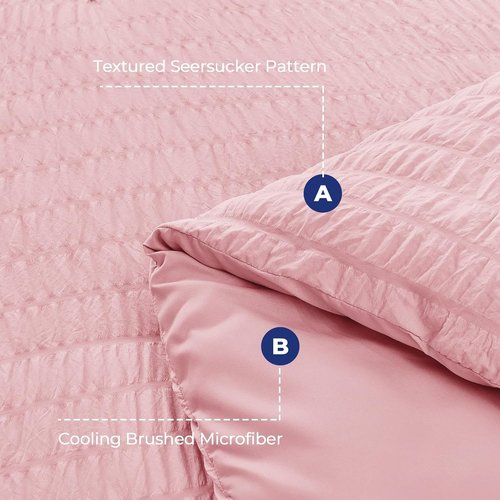 HYMOKEGE Twin XL Comforter Set - Luxury 5-Piece Seersucker Bedding in Pink for All Seasons