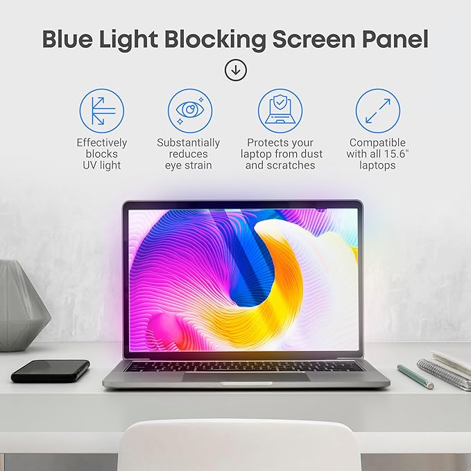 VINTEZ 15.6 inch Blue Light Blocking Screen Protector Panel for 16:9 Widescreen Computer Monitor and Laptop - PC Anti-UV Eye Protection Filter Film - Anti-Scratch Diagonal Frame Shield [1 Pack]
