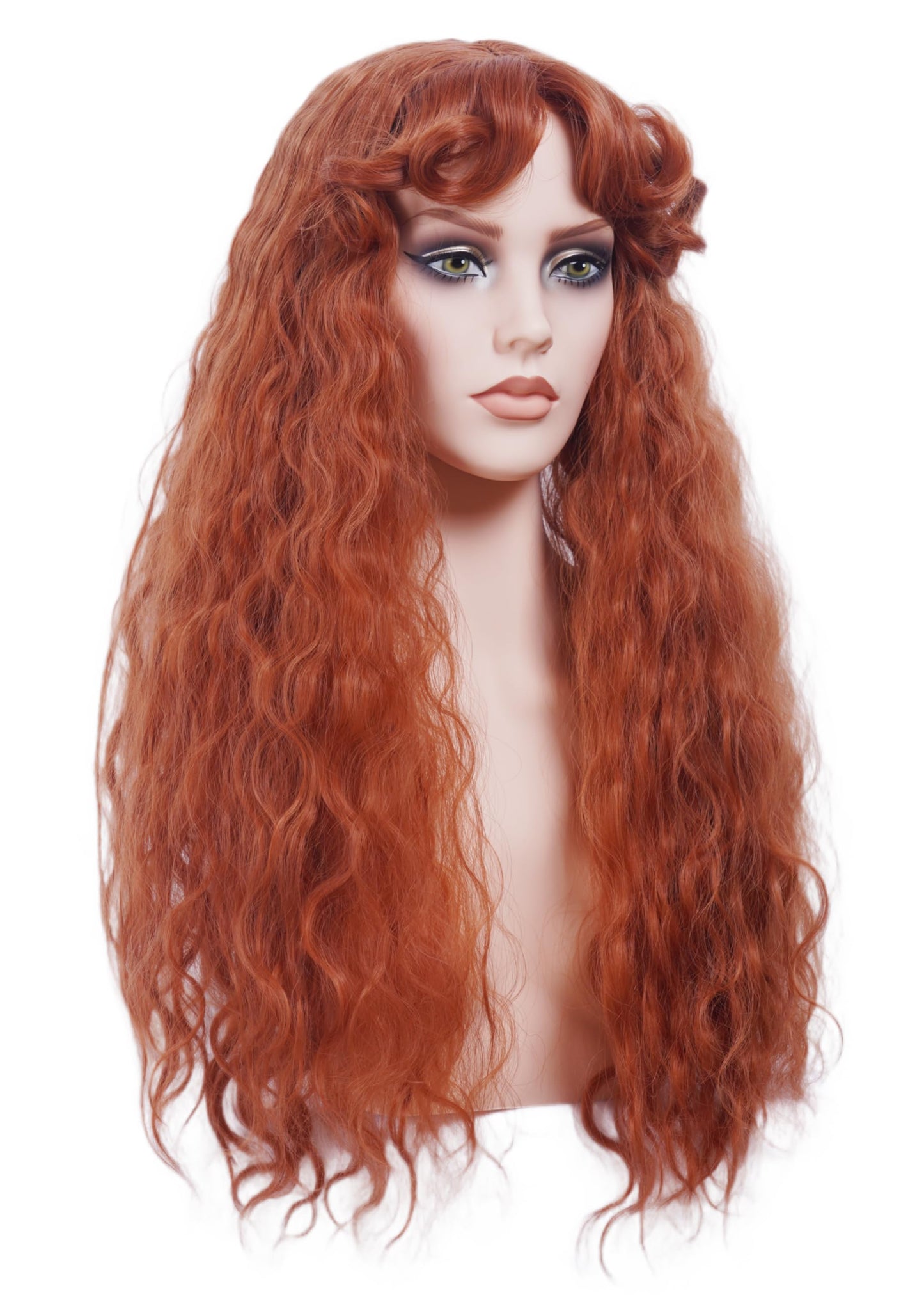 Gerulyss Long Ginger Wig for Women Retro Copper Red Curly Wig with bangs Auburn Vintage Wig for Halloween,Daily Use