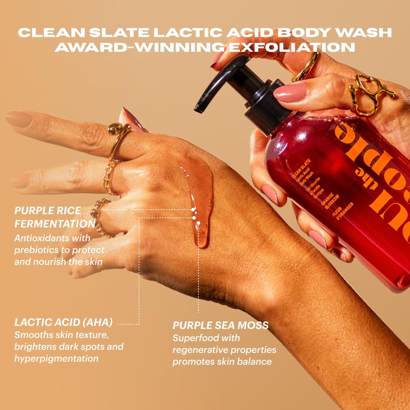 OUI the People CLEAN SLATE Lactic Acid Body Wash, AHA Body Wash, Glycolic & Lactic Acid Serum & Face Cleanser, Gentle Exfoliation & Face Moisturizer for Smoother Texture and Even Skin Tone, 8.4 oz