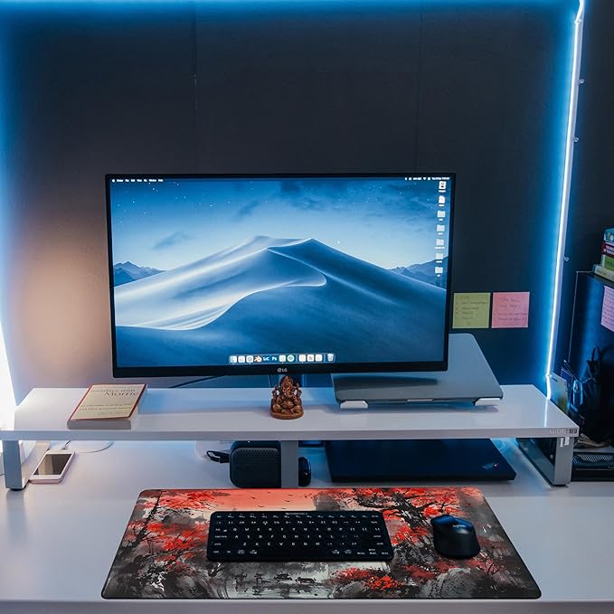 KOAIWPAE Desk Mat, Red Landscape Painting Desk Pad, Ink Painting Large Gaming Mouse Pad for Desk, 31.5"x15.7" Extended Big Computer Keyboard Mouse Pad with Non-Slip Base and Stitched Edge