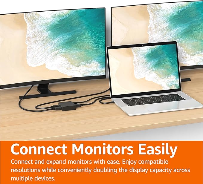 Amazon Basics HDMI Splitter 1 in 2 Out for Dual Monitors, 4K@30Hz, 1080P, Mirror Only, Black