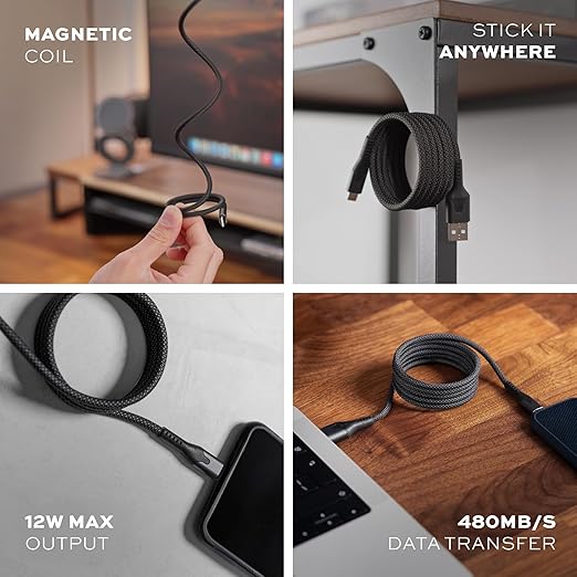 Statik MagStack USB A to iPhone Cable MFi Certified, Clutter-Free Magnetic Charging Cable, Anti-Tangle Phone Charger Cord, 12W, Compatible with iPhone & iPad, 3FT
