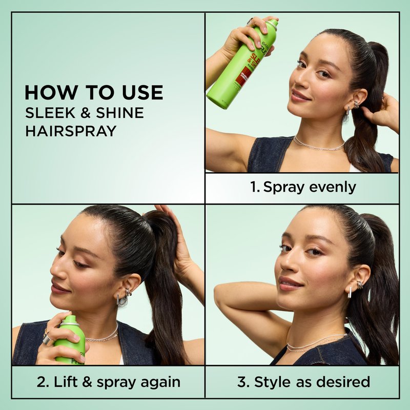 Garnier Fructis Style Sleek and Shine Anti-Humidity Hairspray, Ultra Strong Hold, Frizz Protection 8.25 Oz, 3 Count (Packaging May Vary)