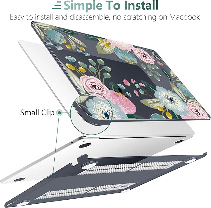 TWOLSKOO for M2 MacBook Air 13.6 Inch Case 2022 A2681 with Touch ID, Plastic Hard Shell Cover Screen Protector & Keyboard Trackpad Film 13 2022, Seamless Floral (A2681 M2)