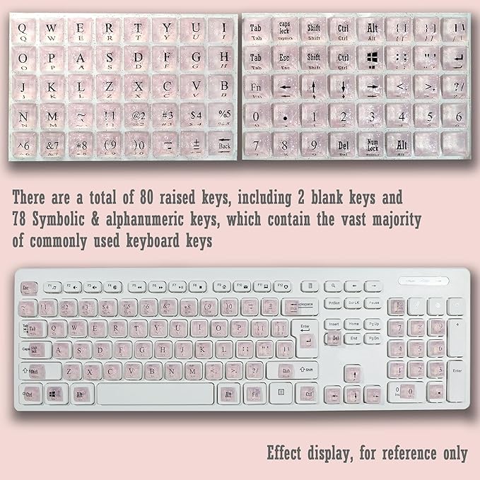 Ivaso 80 Pcs Keyboard Sticker for Long Nails Typing and Gaming, Symbolic and Alphanumeric Sticky Silicone Keys for Keyboards and Laptop (Sparkly Pink)