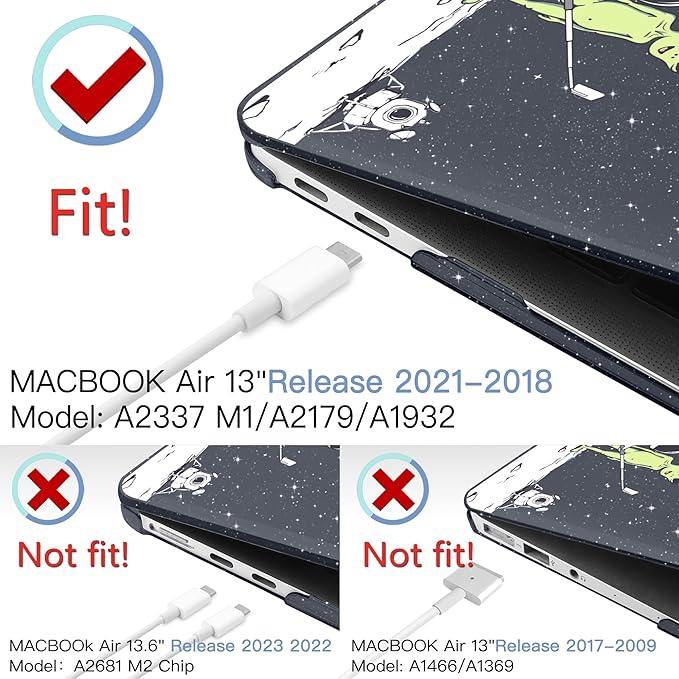 MEEgoodo for MacBook Air 13 inch Case 2021 2020 2019 2018 Released A2337 M1 A2179 A1932 with Touch ID, Plastic Hard Shell & Keyboard Cover Compatible with MacBook Air 13.3, Astronauts & Alien