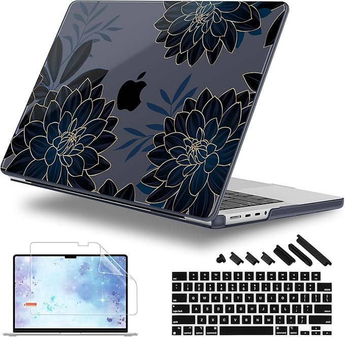 Lepeoac for MacBook Pro 16 inch Case M1 M2 M3 M4 M5 Pro/Max with Liquid Retina XDR, Release 2021-2025 2026 A3429 A3428, Hard Shell Case with Screen Protector & Keyboard Cover, Flower Dahlia