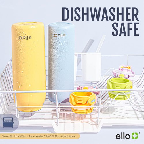 Ello Pop & Fill 22oz Stainless Steel Water Bottle - Quick Fill, Double Walled, Leak Proof | Sunset Meadow