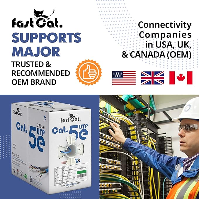 fast Cat. Cat5e Ethernet Cable 1000ft - ETL Listed 24 AWG, CMR, Insulated Bare Copper Wire Cat 5 ethernet Cable with FastReel - 350MHZ / Gigabit Speed UTP Cable Cat5e - CMR (Blue)