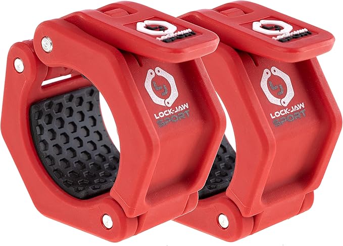 Lock-Jaw Barbell Collars Sport Olympic Barbell Clamps 2 Pcs – Heavy Duty Bar Clamps for 2” & 50mm Olympic Bars – Secure Weight Bar Clamps for Strength Training & Home Gym Accessories – Red