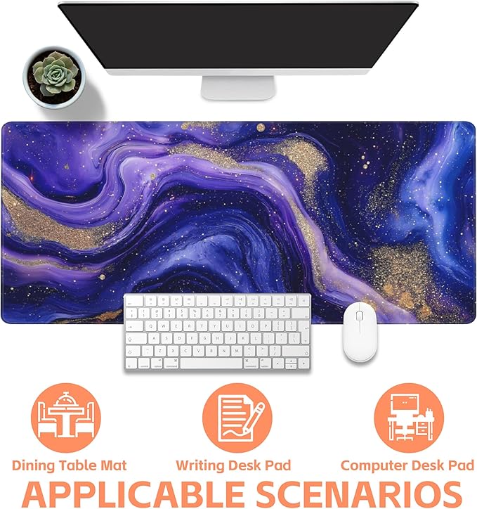 NIYLYNSYN Mouse Pad Large Fluid Art Marble Texture Non-Slip Game Desk Mat with Stitched Edge Laptop Keyboard Desk Pad for Work Home Gaming (35.4 x 15.7 Inches)