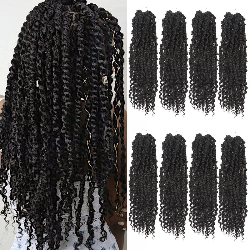 Bileaf Passion Twist Crochet Hair 18 Inch Crochet Passion Twist Hair Pretwisted, Pre Looped 8 Packs Passion Twist Crochet Braids Passion Twists Bohemian Twist Crochet Hair for Women Girls and Kids 1B