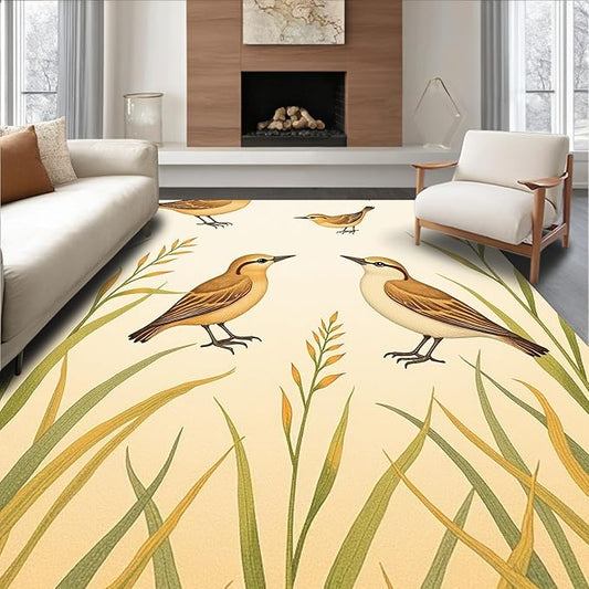 Flatwoven High Traffic Area Rug 6x6, Delightful Wetland Wildlife Motifs with Charming Marsh Artwork, Non Slip, Stain Resistant, Washable Area Rugs for Living Room, Bedroom (Brown, 6x6)