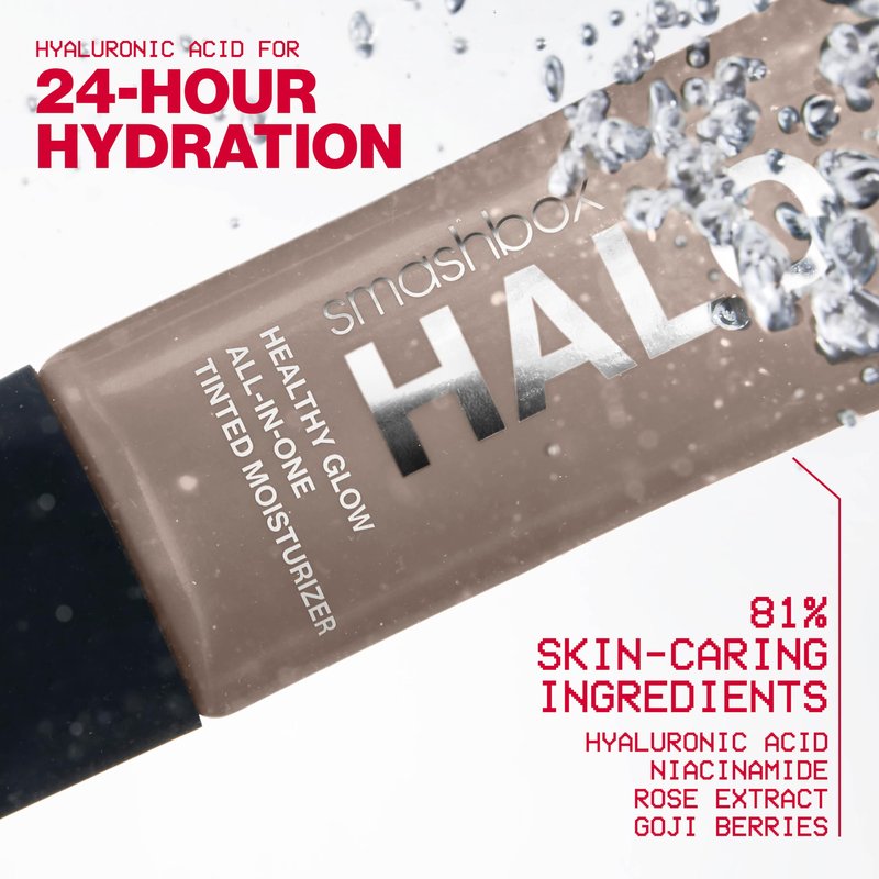 Smashbox Halo Healthy Glow Tinted Moisturizer with SPF 25 | 24-Hour Hydrating Buildable Coverage with a Natural Dewy Finish, Hyaluronic Acid & Niacinamide, Light Neutral, 1.4 Fl Oz