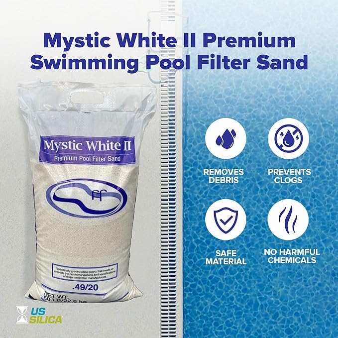 U.S. Silica 2 Pack Mystic White II Sand for Above Ground and Inground Pool Filter Pumps, 50 Lb - Accessories and Supplies for Swimming Pool System Cleaning and Maintenance